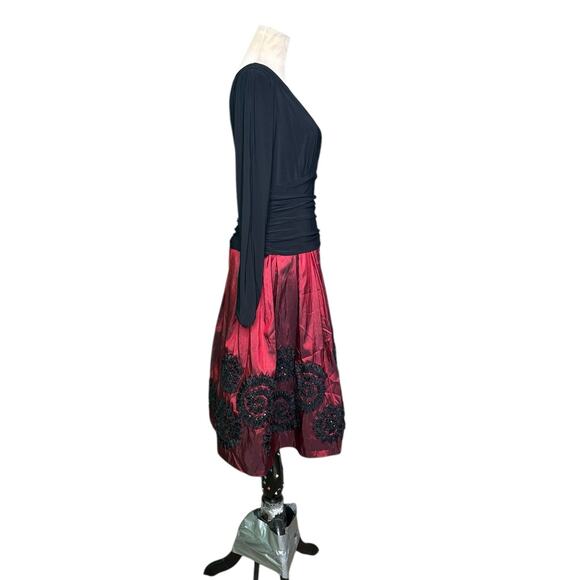 S.L. Fashions Stretch Jersey Bodice Jacquard Floral Print Dress Size 6 - Picture 6 of 15